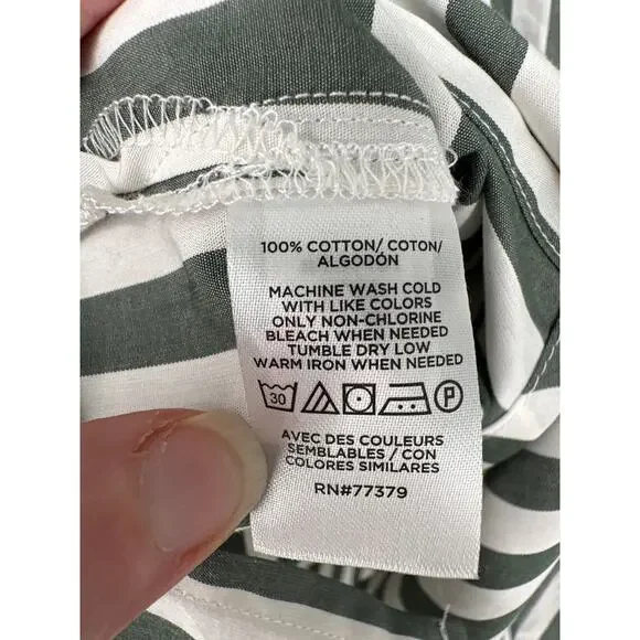 Ann Taylor Top Womens XL Green Striped White Button Oversized Pocket Classic - Picture 4 of 9